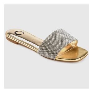 JOURNEE COLLECTION Grayce Vegan Leather Slide Sandals in Glitter Glamour Gold